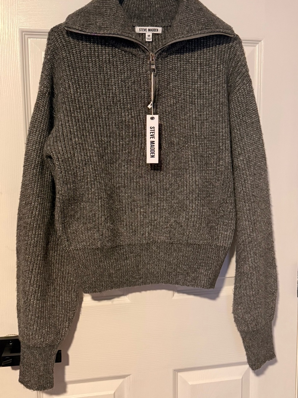Steve Madden Gray Ribbed Half-Zip Turtleneck Sweater